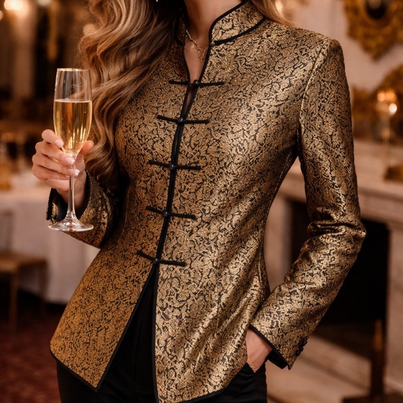 Vintage Jackets & Blazers - Vintage Oriental Black & Gold Jacket